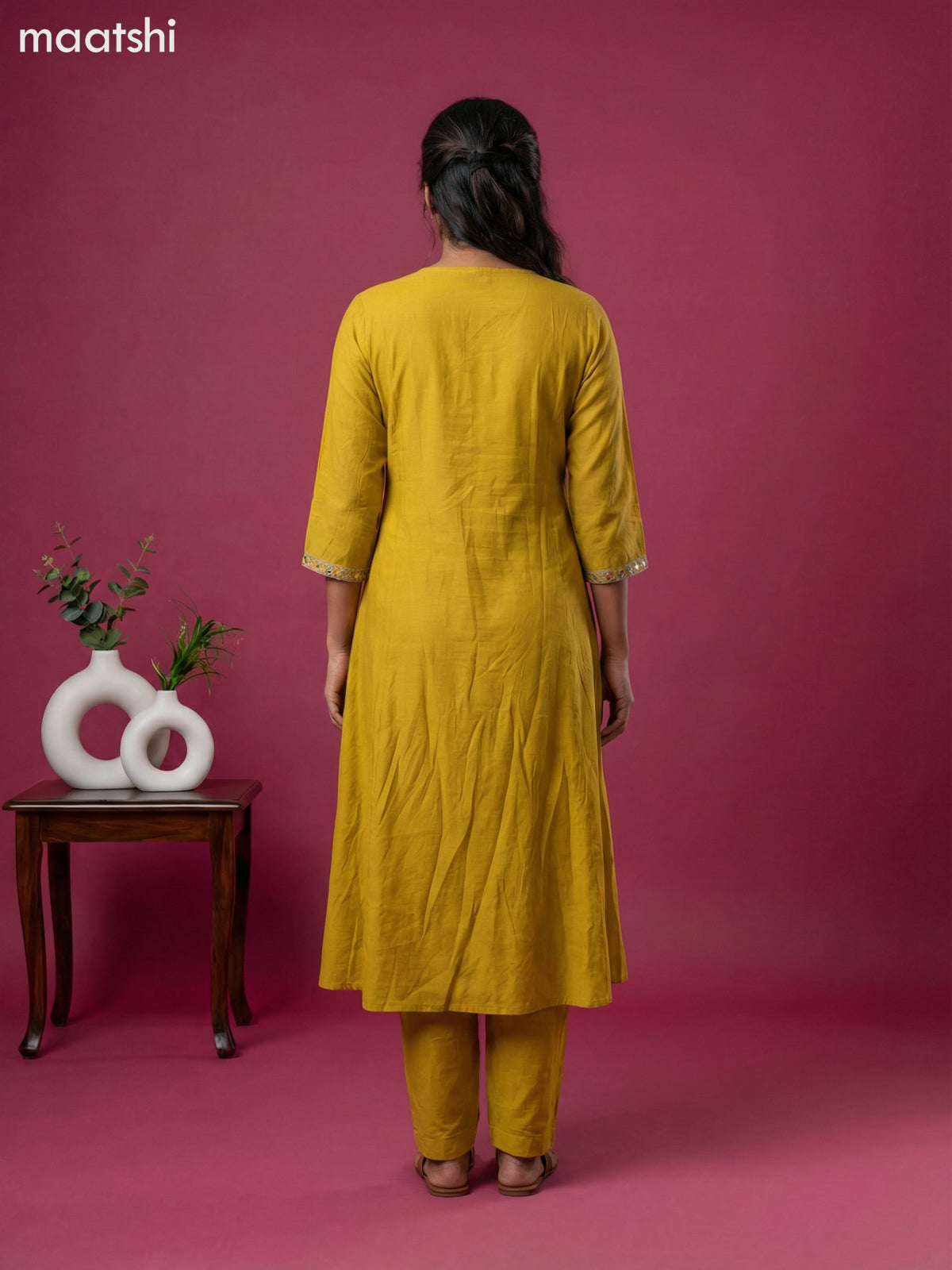 Mustard Yellow Mul Chanderi Embroidery Work Anarkali Suit