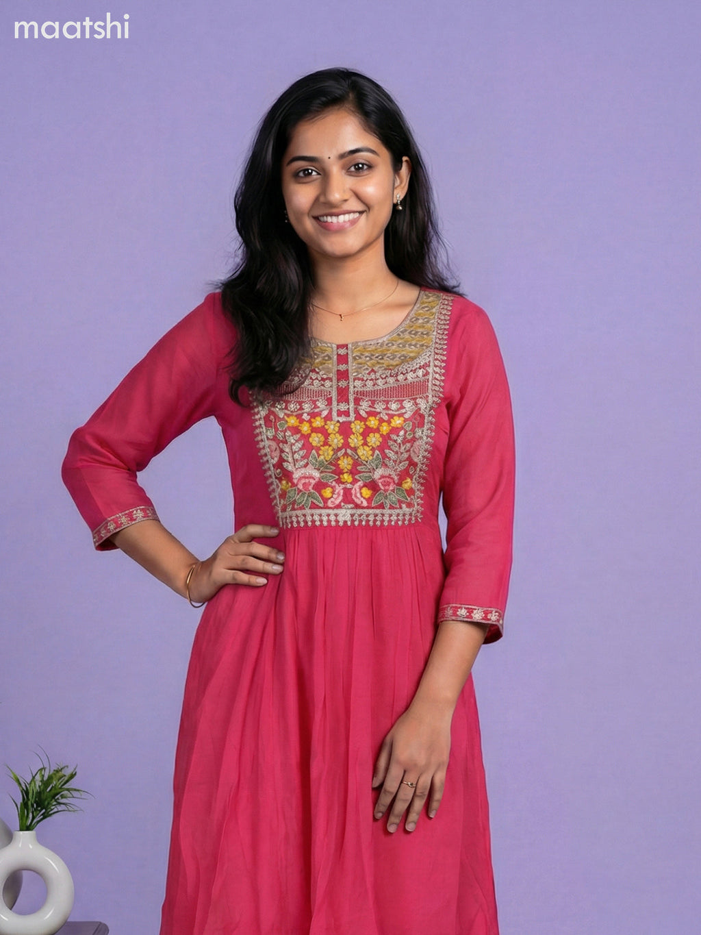 Pink Mul Chanderi Embroidery Work Anarkali Suit