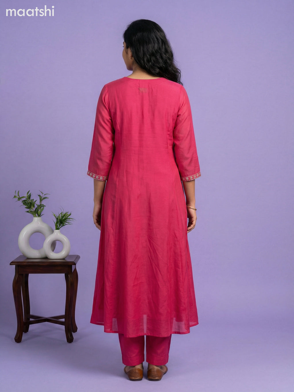 Pink Mul Chanderi Embroidery Work Anarkali Suit