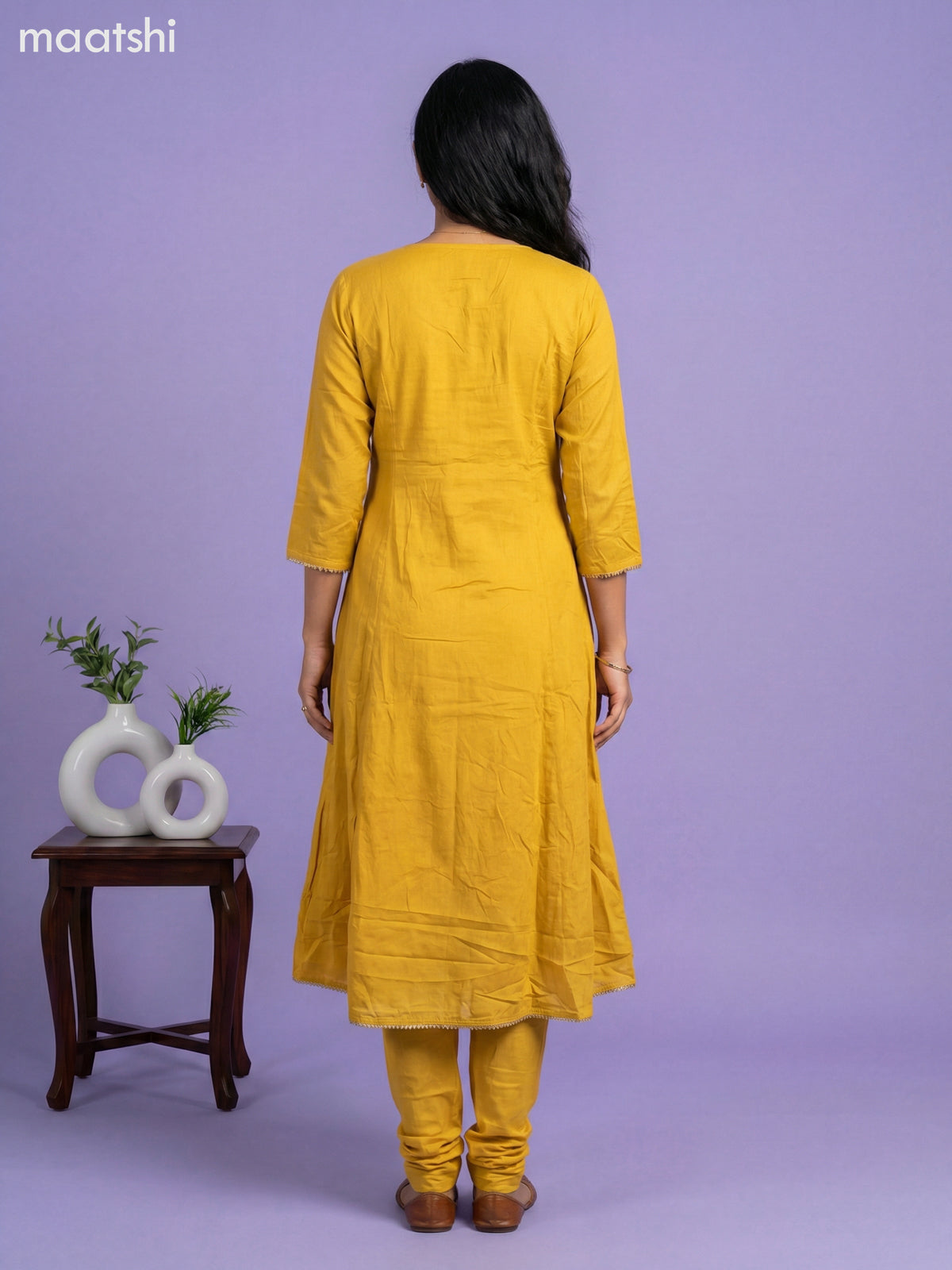 Yellow Art Tussar Embroidery Work Short Anarkali Suit