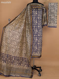 Grey and Beige Chanderi Dress Material With Allover Prints and Maheshwari Zari Border