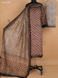 Brown and Beige Black Chanderi Dress Material With Allover Prints and Maheshwari Zari Border