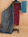 Maroon and Teal Shade Chanderi Dress Material With Butta Prints and Maheshwari Zari Border