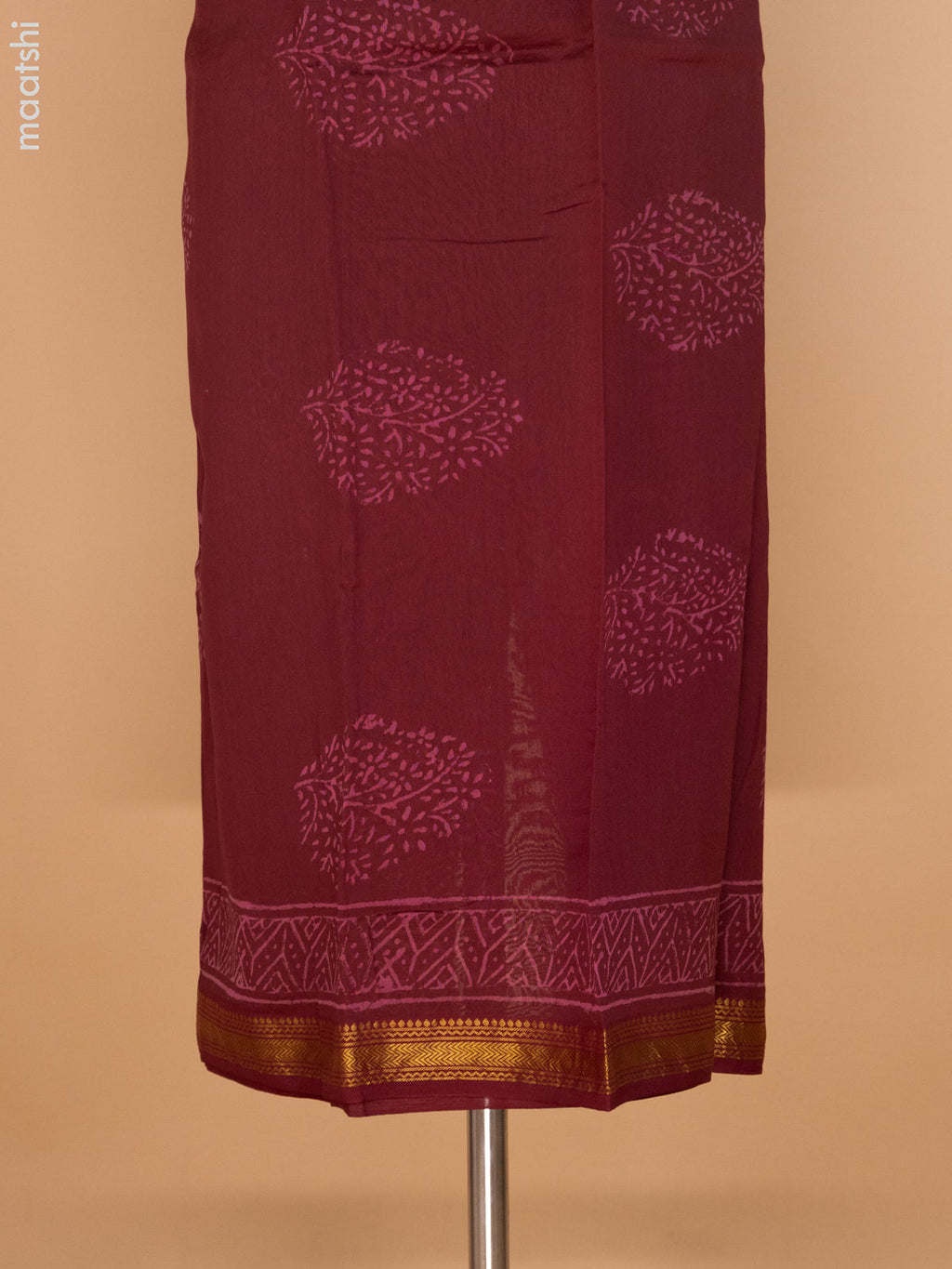 Maroon and Teal Shade Chanderi Dress Material With Butta Prints and Maheshwari Zari Border