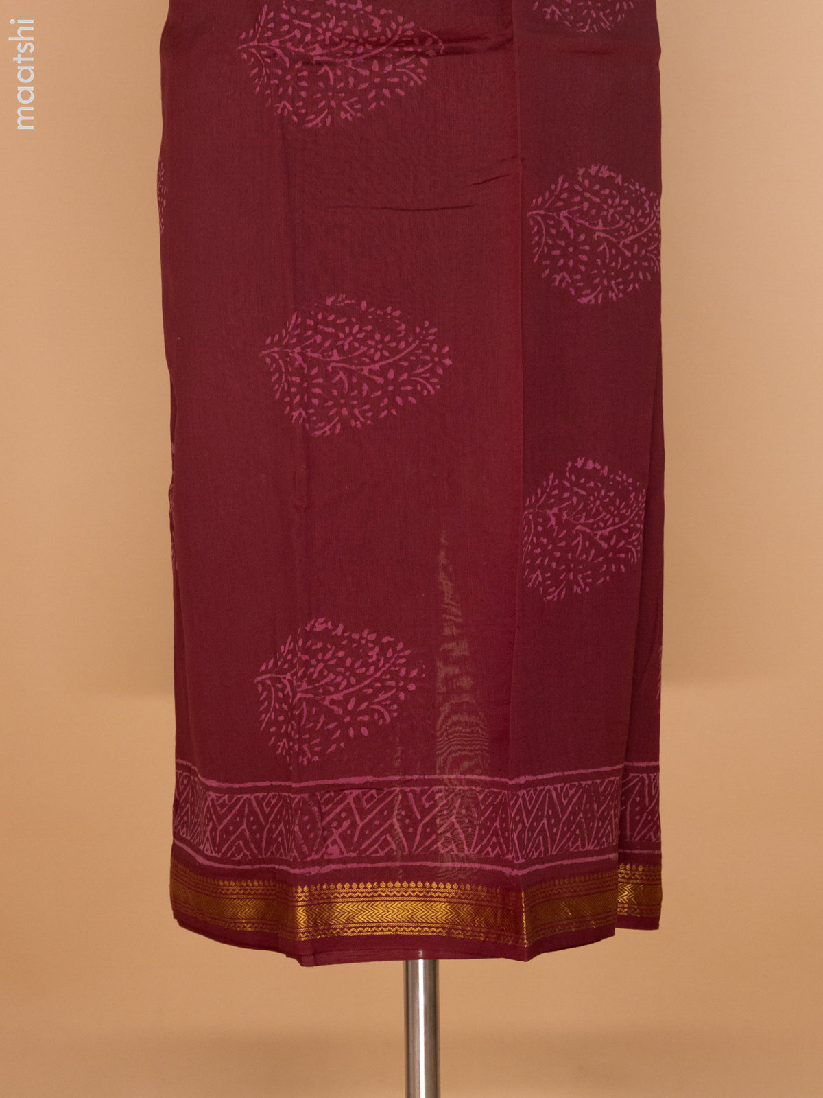Maroon and Teal Shade Chanderi Dress Material With Butta Prints and Maheshwari Zari Border
