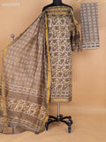 Beige and Grey Shade Chanderi Dress Material With Allover Prints and Maheshwari Zari Border