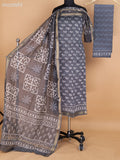 Grey Chanderi Dress Material With Allover Dabu Prints and Maheshwari Zari Border