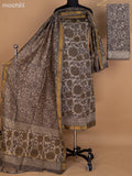 Beige and Grey Shade Chanderi Dress Material With Allover Prints and Maheshwari Zari Border