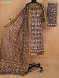 Beige and Brown Chanderi Dress Material With Allover Prints and Maheshwari Zari Border