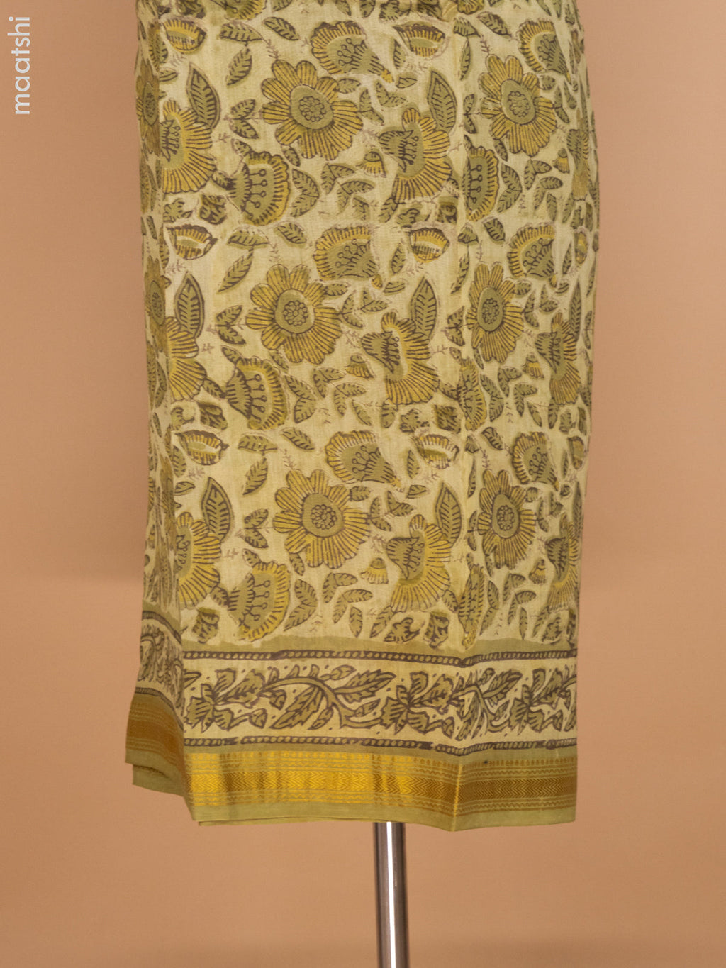 Light Green Chanderi Dress Material With Allover Prints and Maheshwari Zari Border