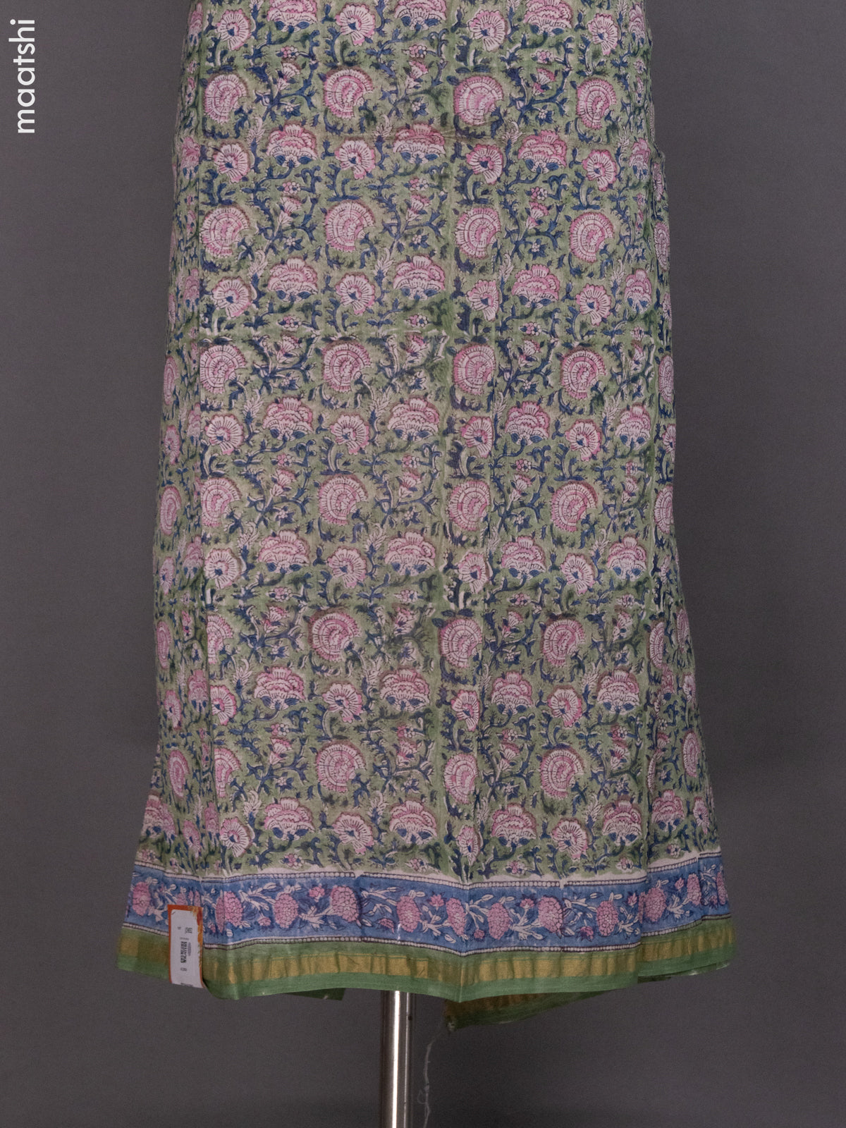 Pastel Green and Off White Chanderi Dress Material With Allover Kalamkari Prints and Small Zari Border