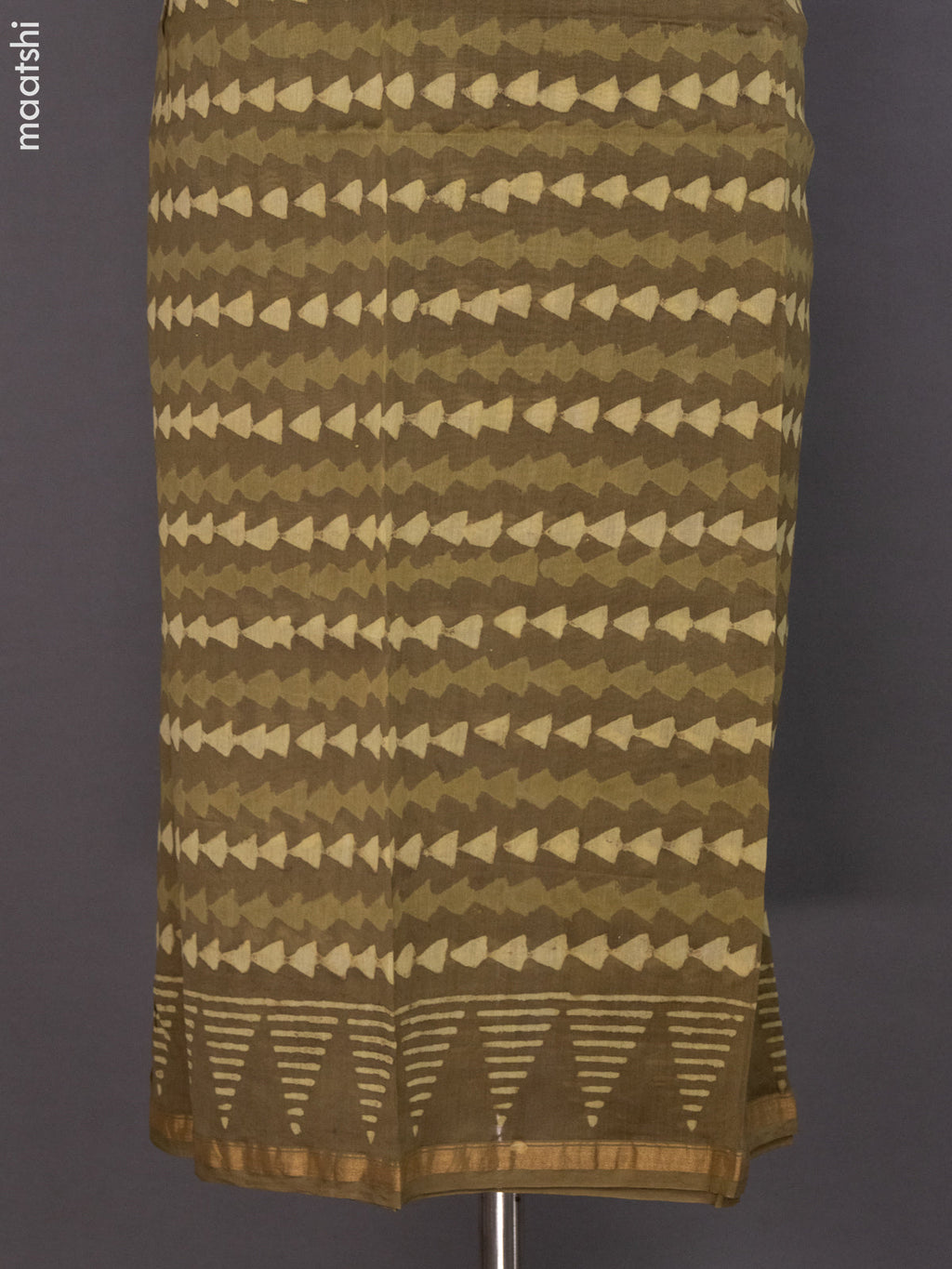 Mehendi Green Chanderi Dress Material With Allover Prints and Small Zari Border