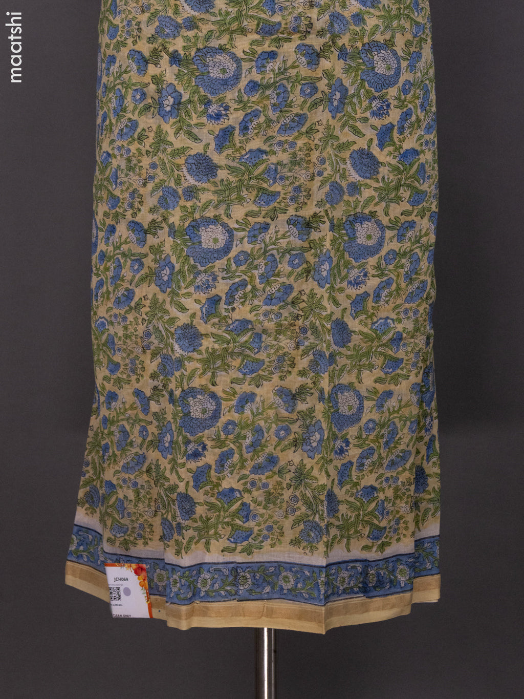 Pale Yellow Chanderi Dress Material With Allover Prints and Small Zari Border