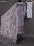 Bluish Grey Chanderi Dress Material With Allover Kalamkari Prints and Small Zari Border