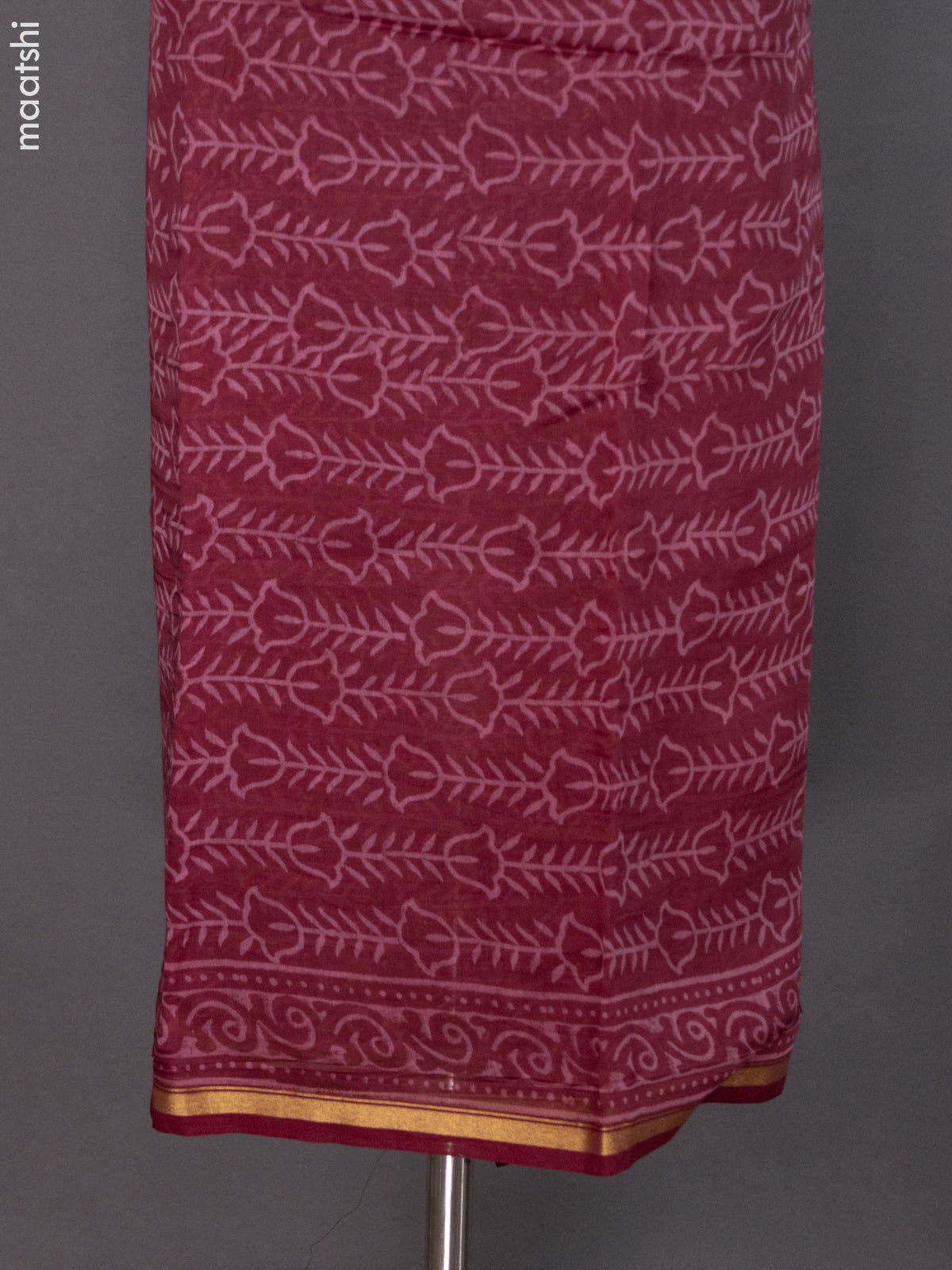 Wine Shade Chanderi Dress Material With Allover Prints and Small Zari Border