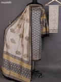 Grey and Beige Black Chanderi Dress Material With Butta Prints and Small Zari Border