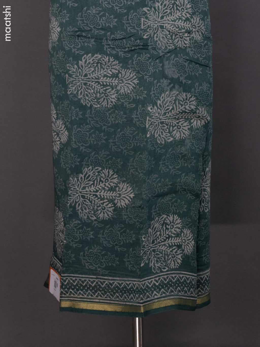 Green Shade Chanderi Dress Material With Allover Dabu Prints and Small Zari Border