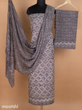 Grey Mulmul Cotton Dress Material With Allover Batik Prints and Bottom & Cotton Dupatta