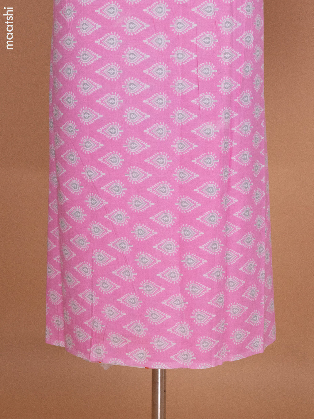 Peach Pink and Off White Mulmul Cotton Dress Material With Buttas Prints and Bottom & Cotton Dupatta
