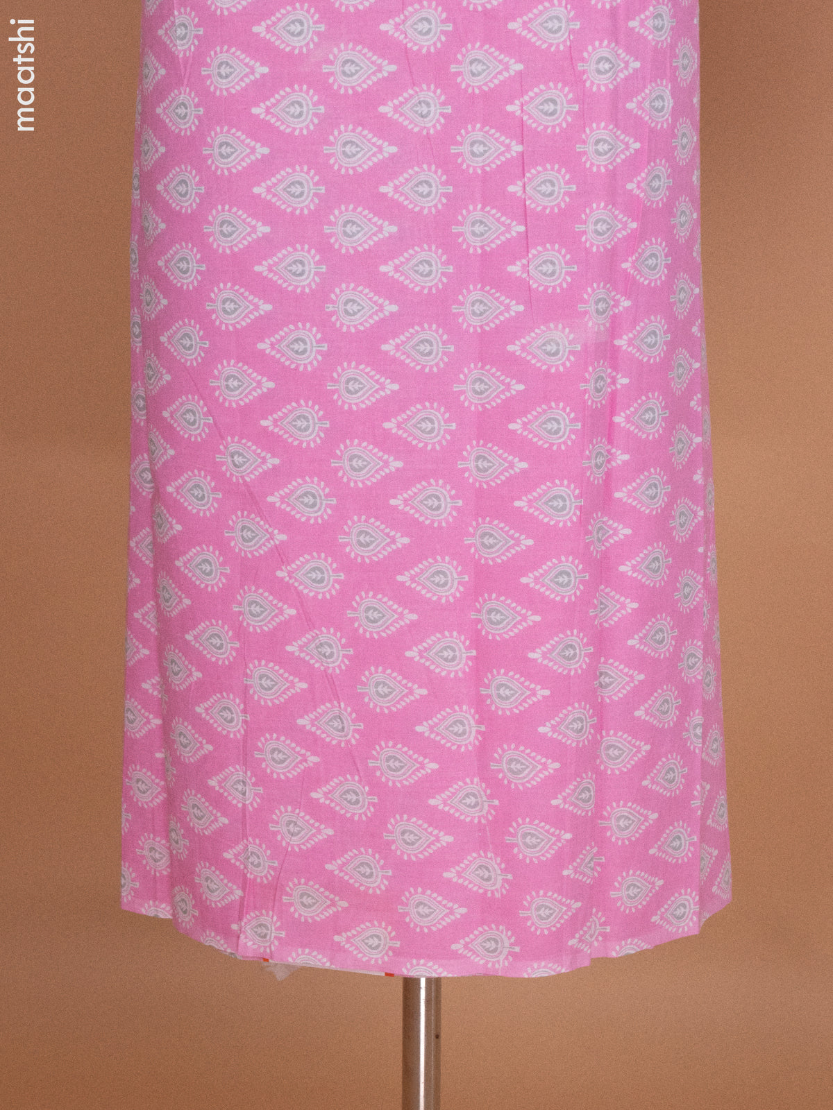 Peach Pink and Off White Mulmul Cotton Dress Material With Buttas Prints and Bottom & Cotton Dupatta