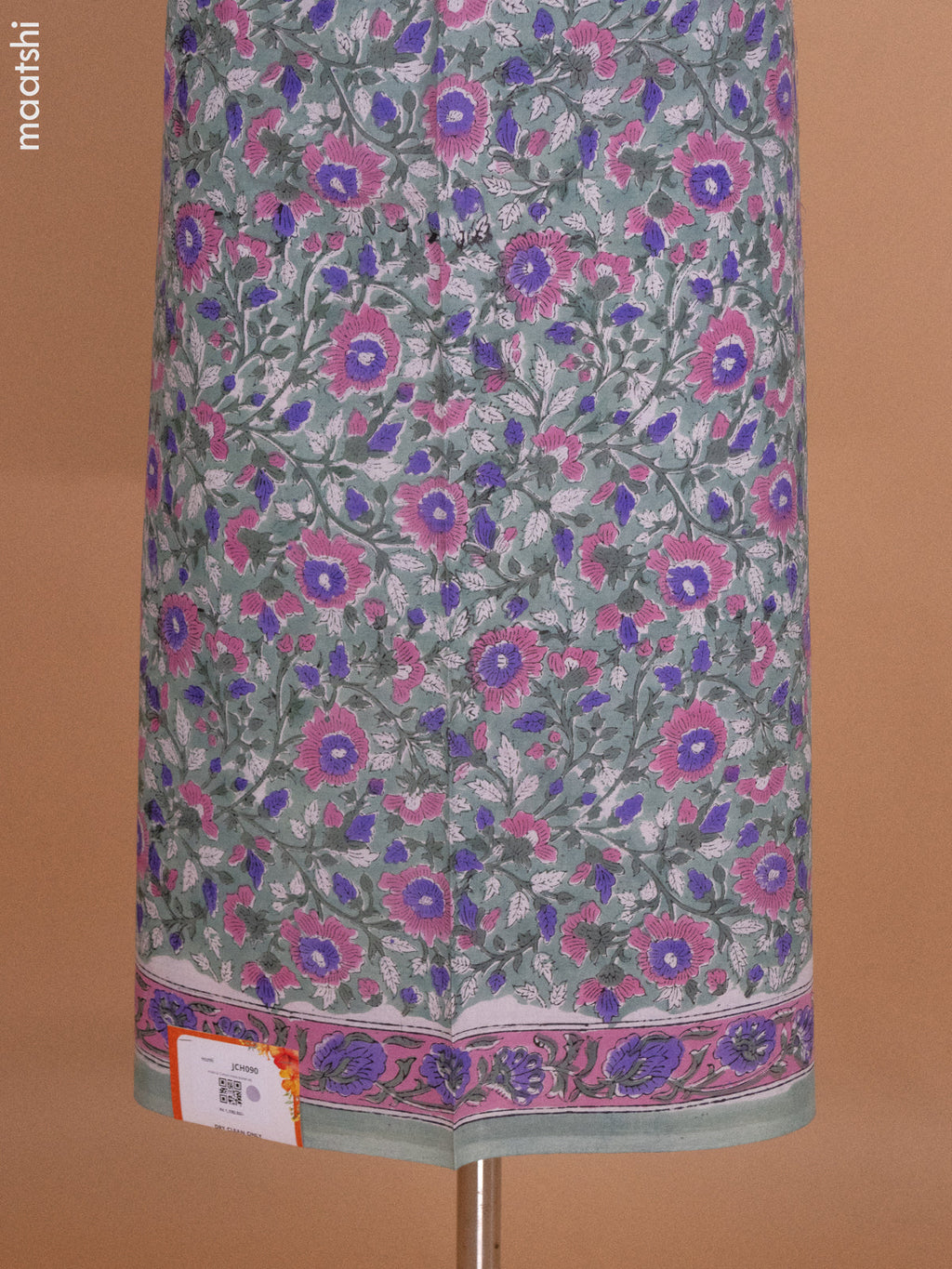 Pastel Green and Off White Mulmul Cotton Dress Material With Allover Kalamkari Prints and Bottom & Cotton Dupatta