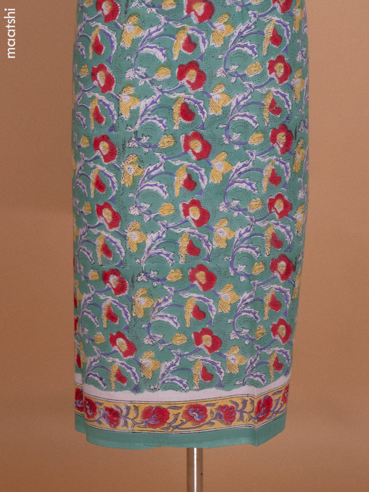 Pastel Green and Off White Mulmul Cotton Dress Material With Allover Prints and Bottom & Cotton Dupatta