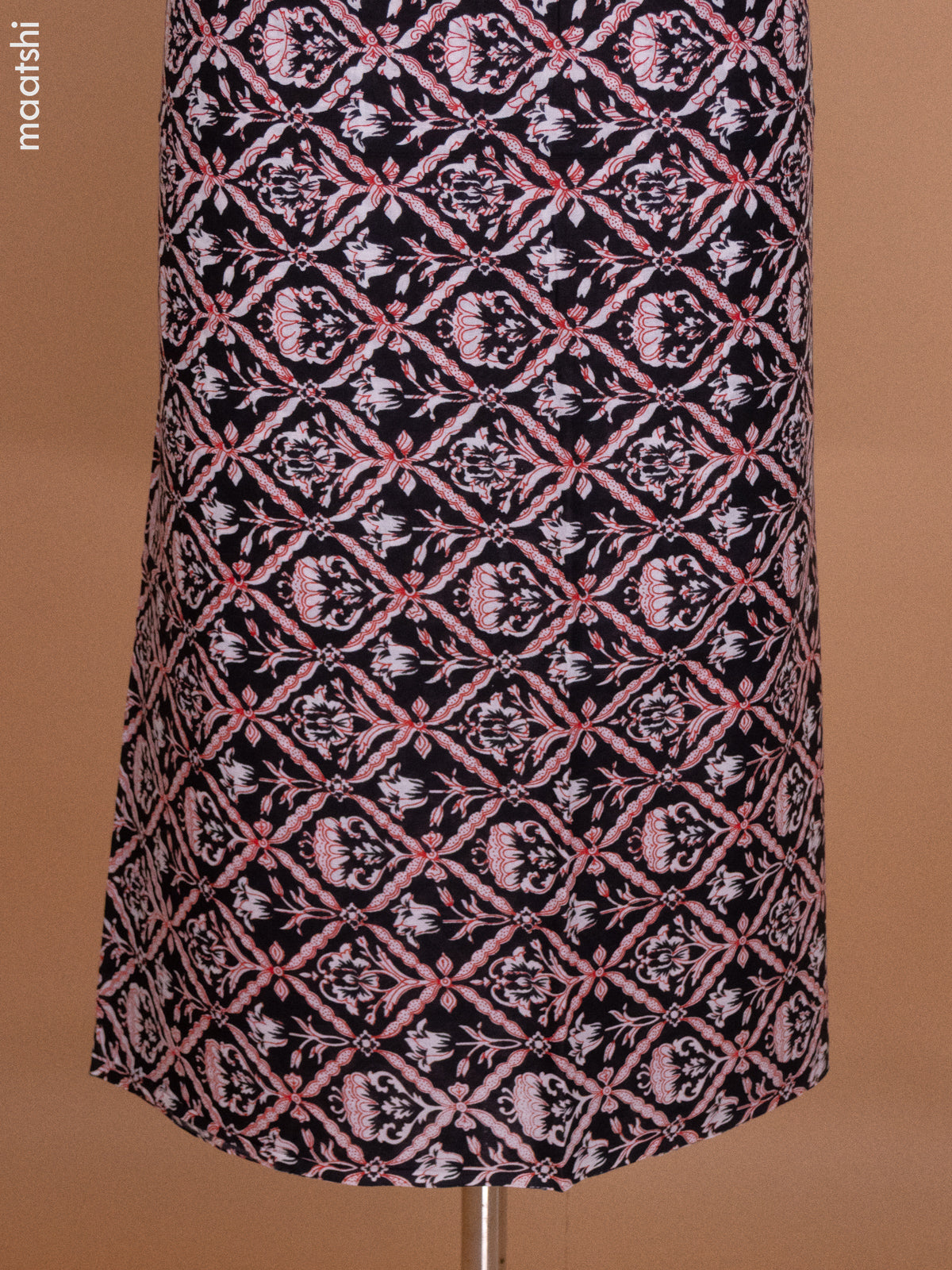 Black and Off White Red Mulmul Cotton Dress Material With Allover Prints and Bottom & Cotton Dupatta