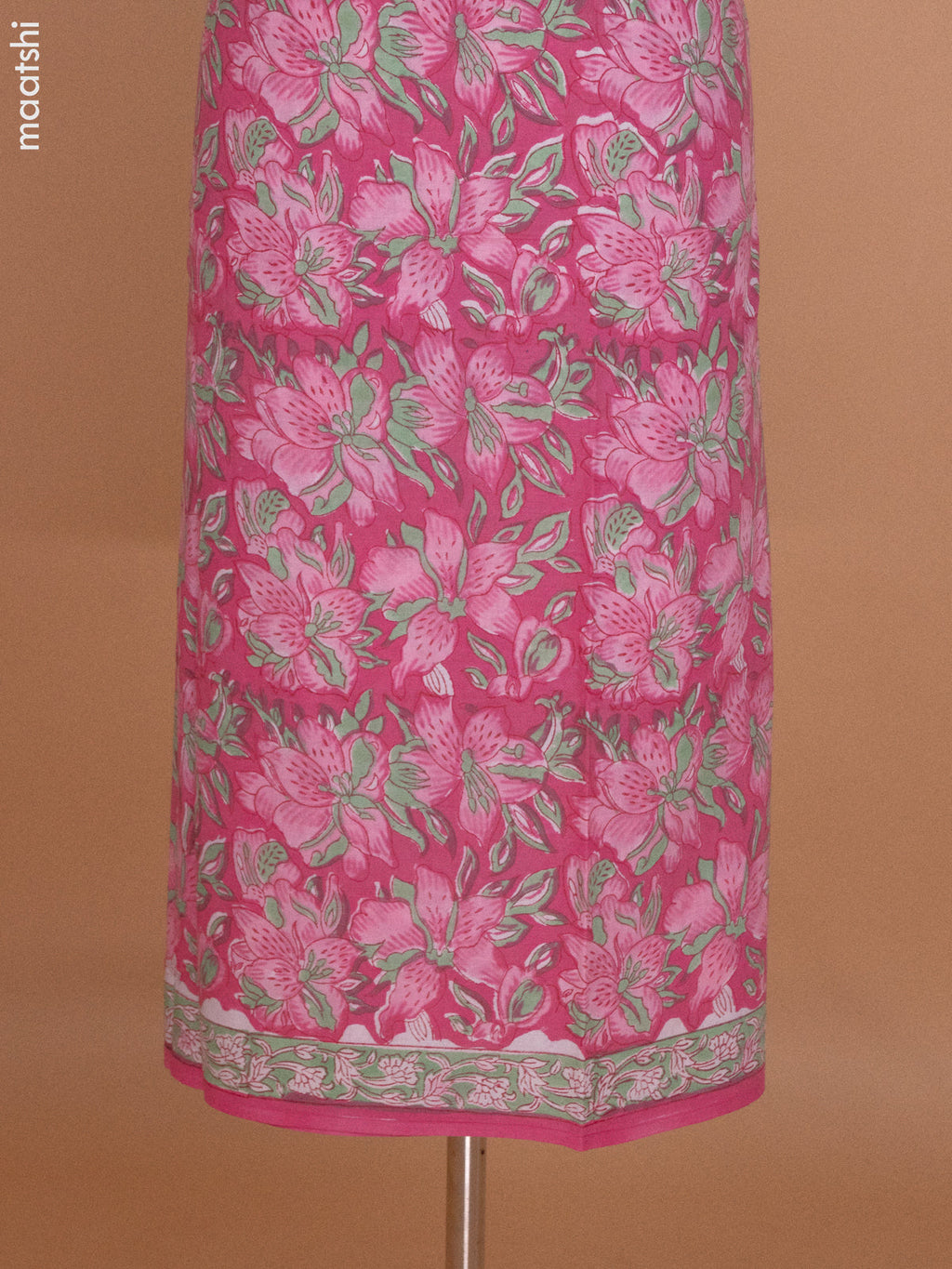 Peach Pink Mulmul Cotton Dress Material With Allover Floral Prints and Bottom & Cotton Dupatta