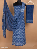 Blue Mulmul Cotton Dress Material With Allover Batik Prints and Bottom & Cotton Dupatta