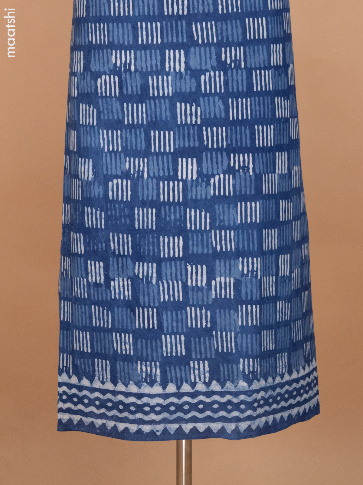 Blue Mulmul Cotton Dress Material With Allover Batik Prints and Bottom & Cotton Dupatta
