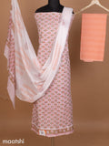 Mild Peach and Peach Shade Mulmul Cotton Dress Material With Floral Buttas Prints and Bottom & Cotton Dupatta