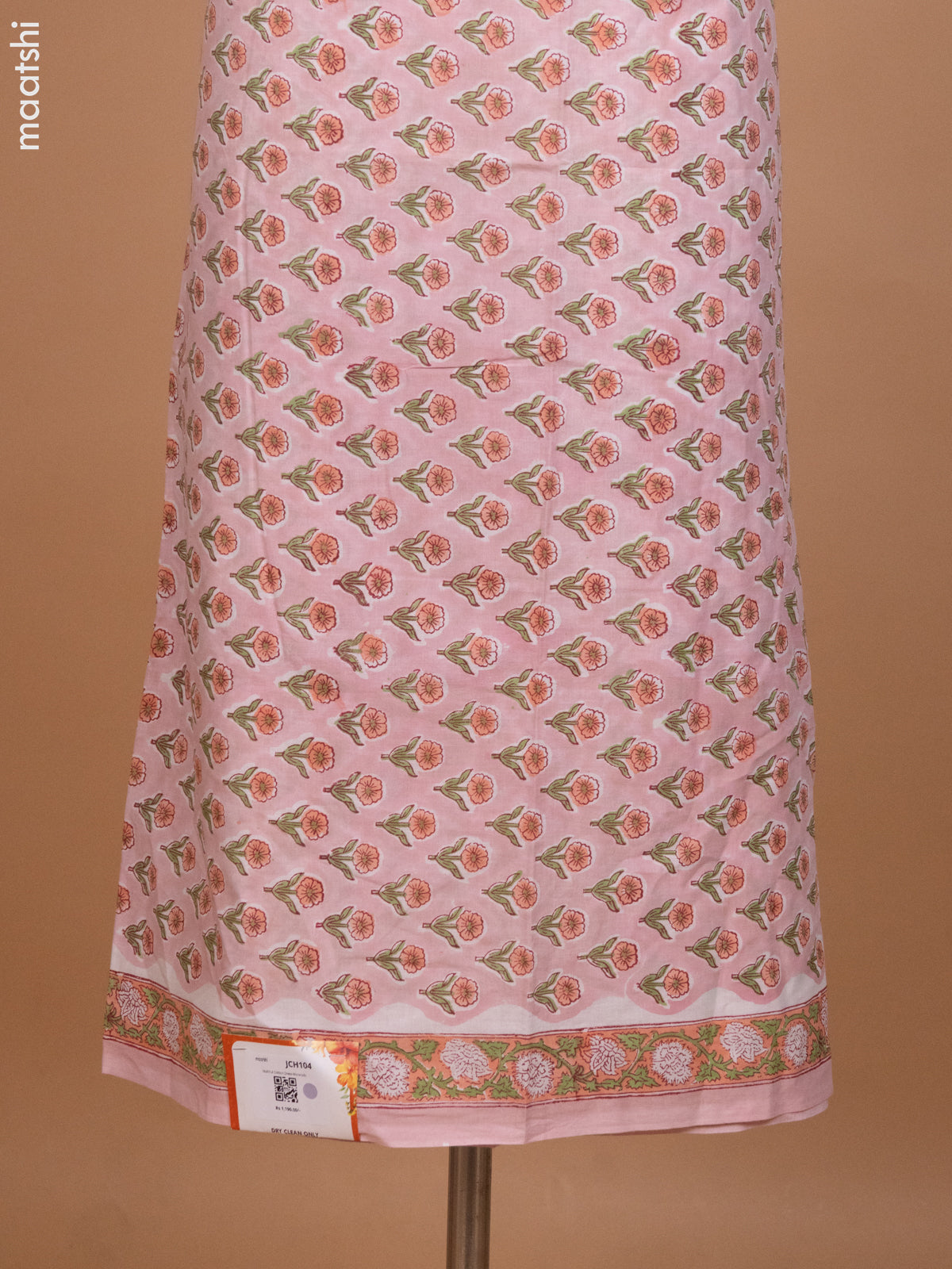 Mild Peach and Peach Shade Mulmul Cotton Dress Material With Floral Buttas Prints and Bottom & Cotton Dupatta
