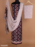 Deep Maroon and Off White Mulmul Cotton Dress Material With Allover Floral Prints and Bottom & Cotton Dupatta