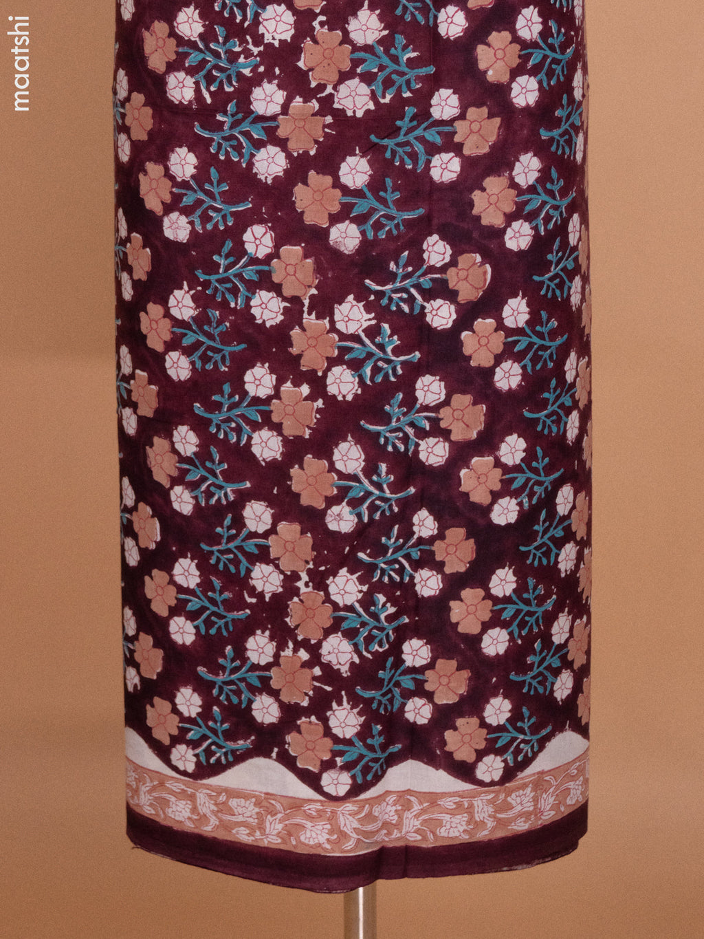 Deep Maroon and Off White Mulmul Cotton Dress Material With Allover Floral Prints and Bottom & Cotton Dupatta