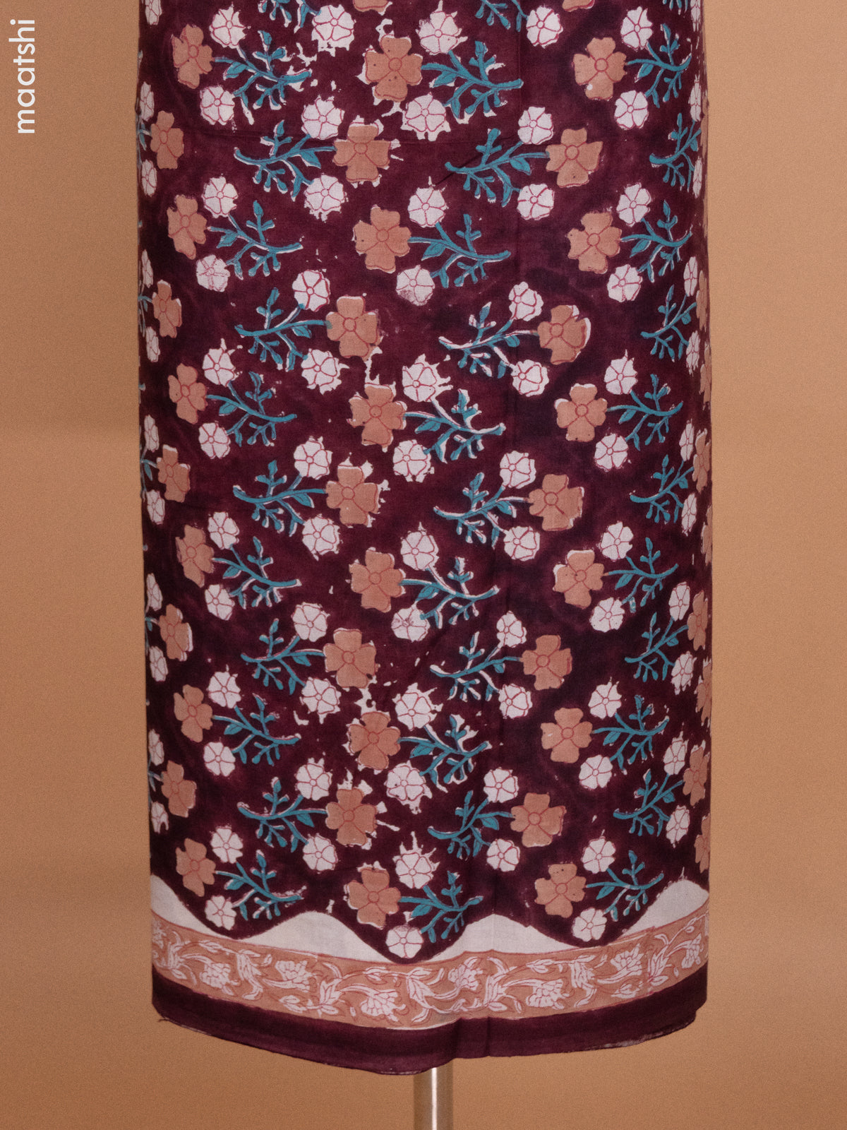 Deep Maroon and Off White Mulmul Cotton Dress Material With Allover Floral Prints and Bottom & Cotton Dupatta