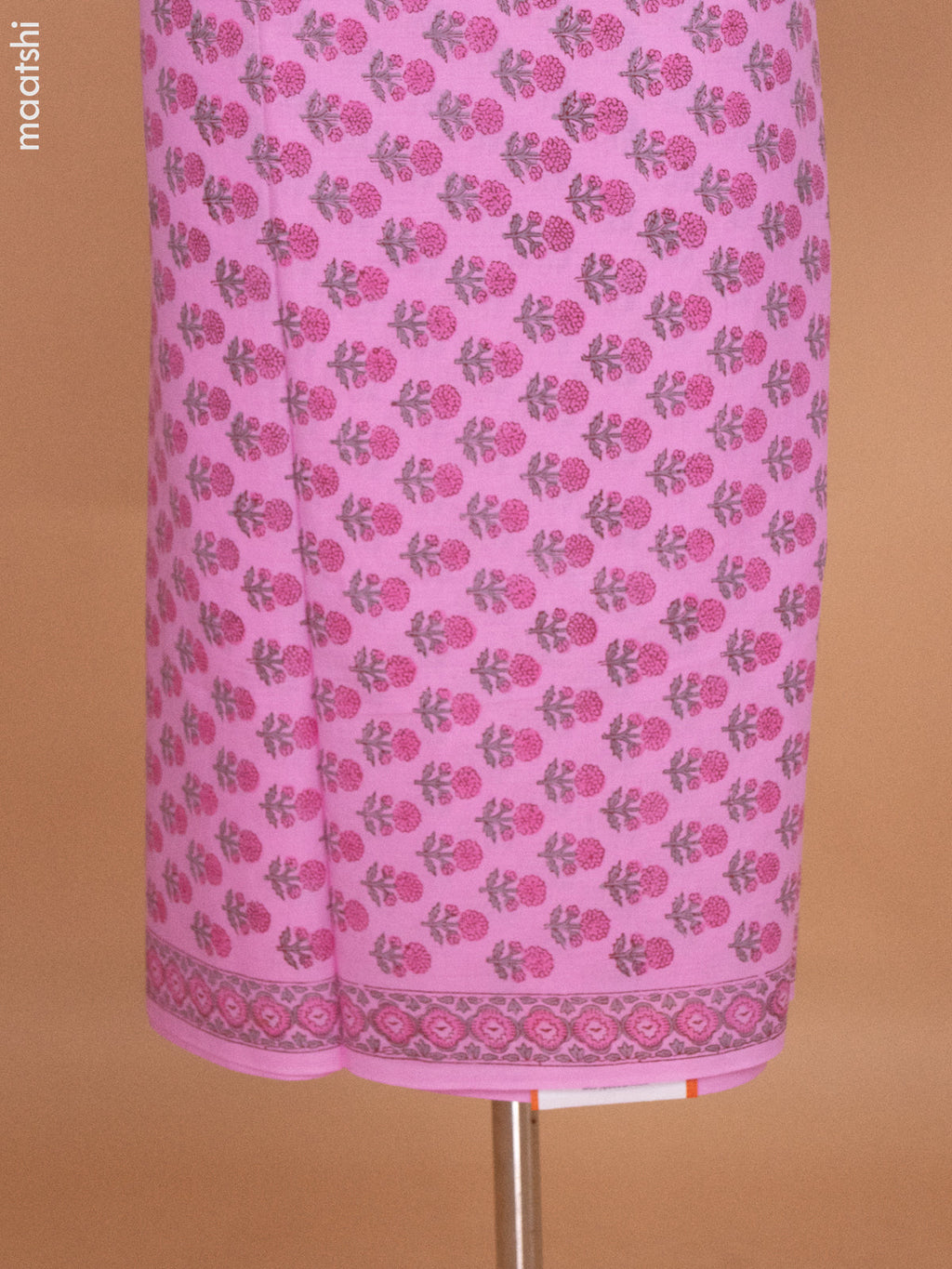 Peach Pink and Grey Shade Mulmul Cotton Dress Material With Floral Buttas Prints and Bottom & Cotton Dupatta