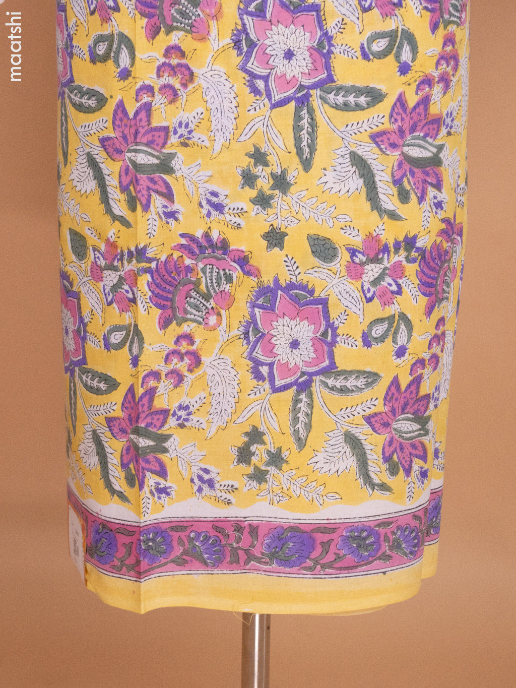 Yellow and Off White Mulmul Cotton Dress Material With Allover Kalamkari Prints and Bottom & Cotton Dupatta