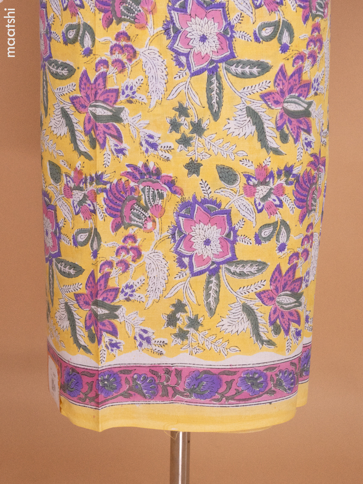 Yellow and Off White Mulmul Cotton Dress Material With Allover Kalamkari Prints and Bottom & Cotton Dupatta