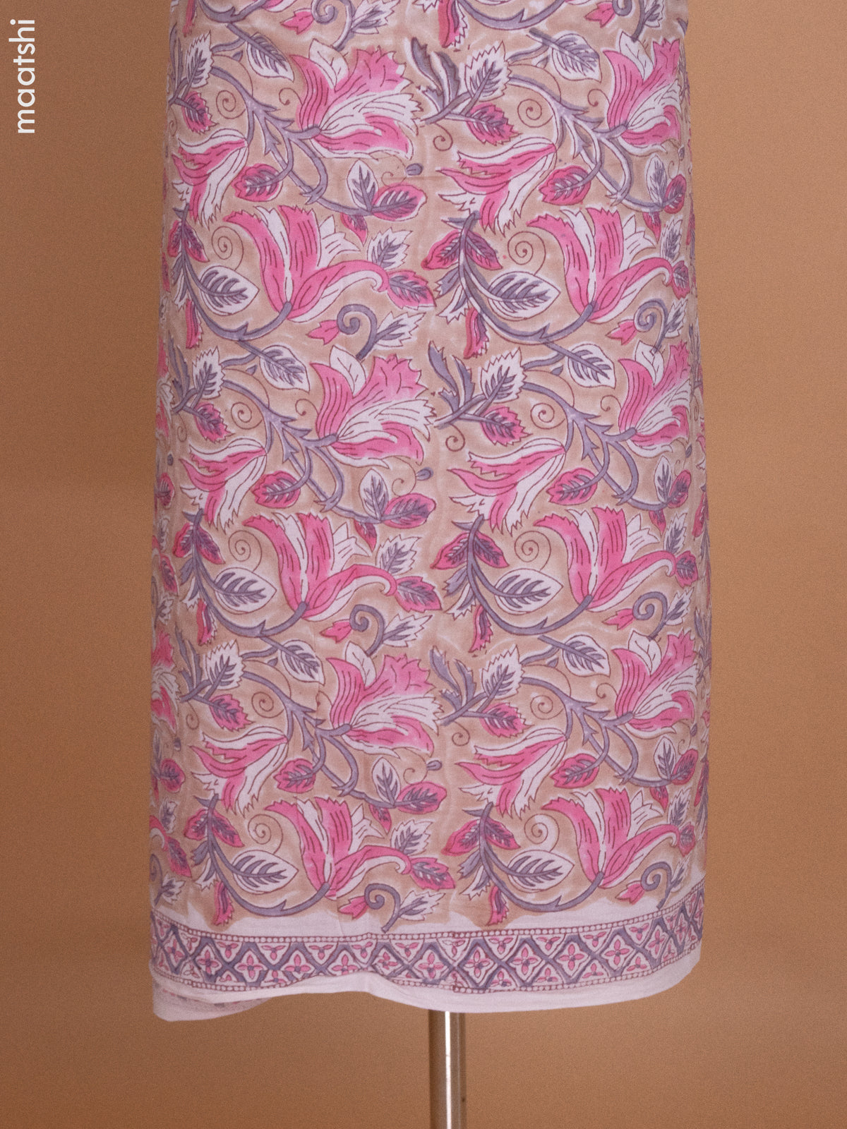 Pastel Brown Shade and Off White Mulmul Cotton Dress Material With Allover Floral Prints and Bottom & Cotton Dupatta
