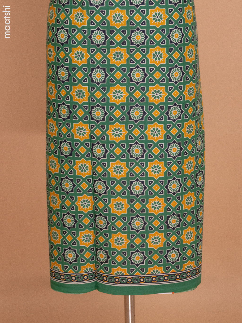 Green Mulmul Cotton Dress Material With Allover Ajrakh Prints and Bottom & Cotton Dupatta