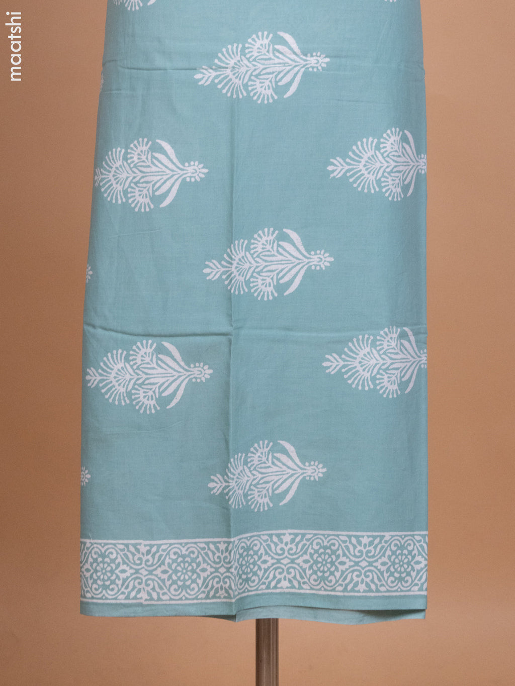 Pastel Blue Shade and Off White Mulmul Cotton Dress Material With Butta Prints and Bottom & Kota Printed Dupatta