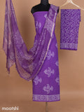 Lavender Mulmul Cotton Dress Material With Allover Floral Prints and Bottom & Kota Printed Dupatta