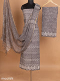 Grey Shade Mulmul Cotton Dress Material With Allover Batik Prints and Bottom & Kota Printed Dupatta