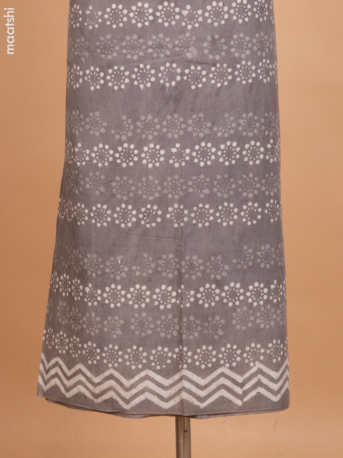 Grey Shade Mulmul Cotton Dress Material With Allover Batik Prints and Bottom & Kota Printed Dupatta
