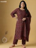 Brown Cotton Printed Straight Suit