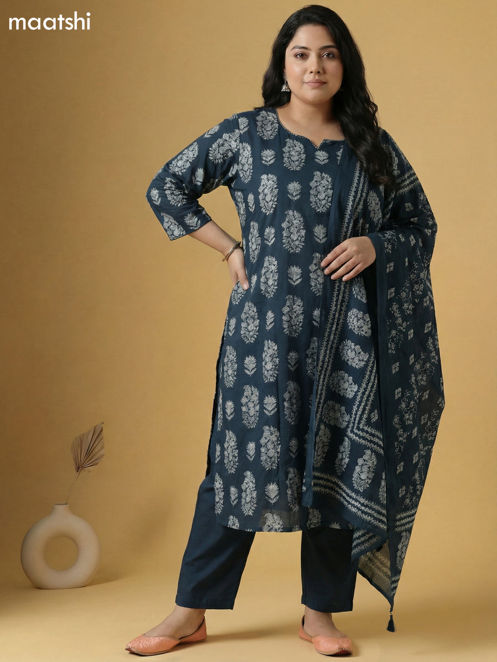 Peacock Green Cotton Printed Straight Suit
