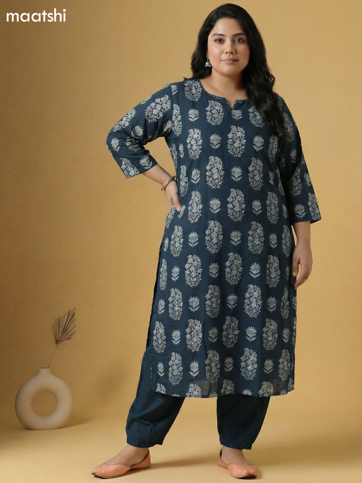 Peacock Green Cotton Printed Straight Suit