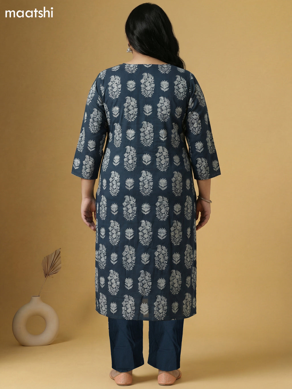Peacock Green Cotton Printed Straight Suit