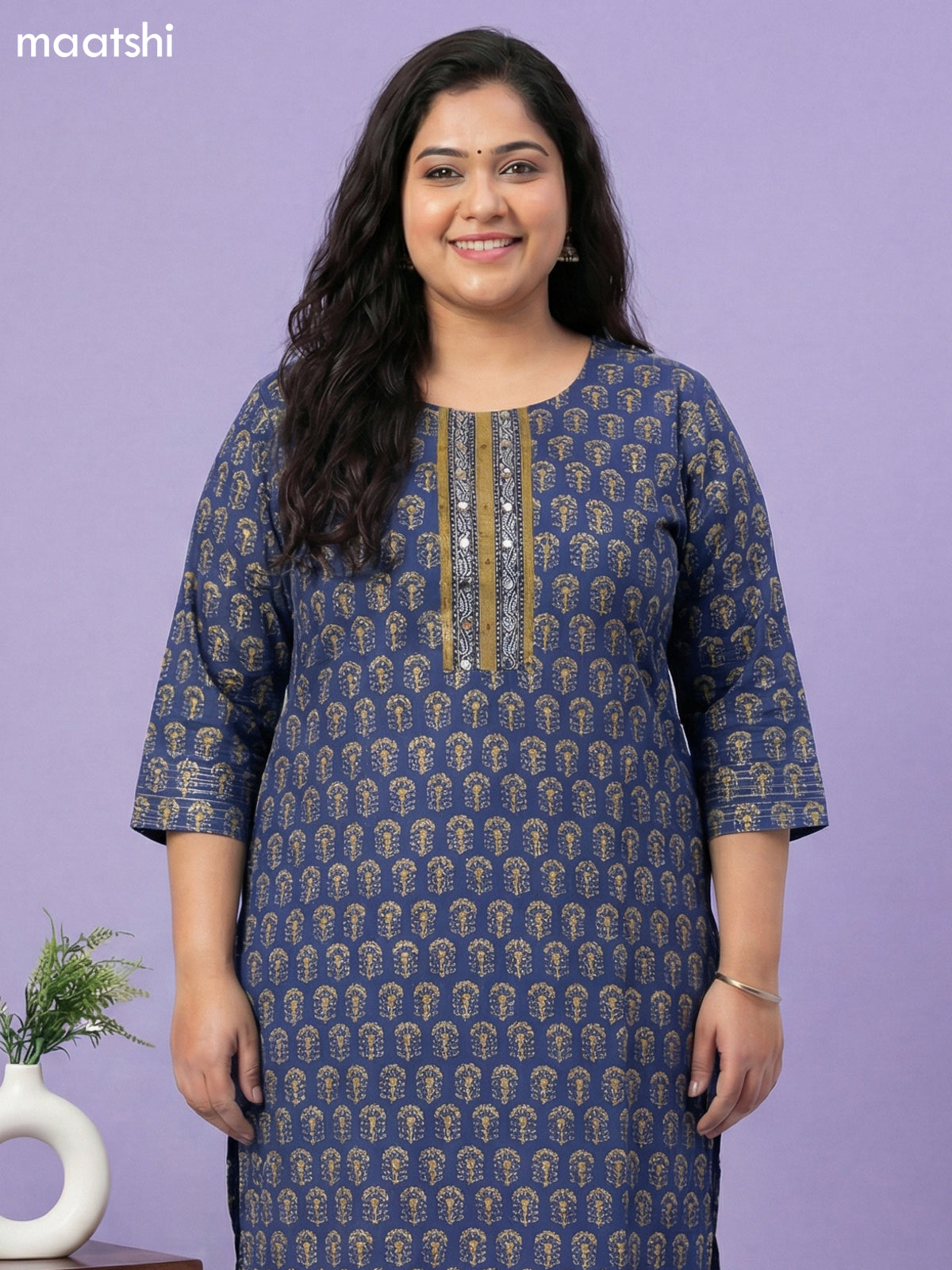 Blue Cotton Printed Straight Suit