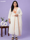 Cream and Orange Cotton Embroidery Work Anarkali Suit